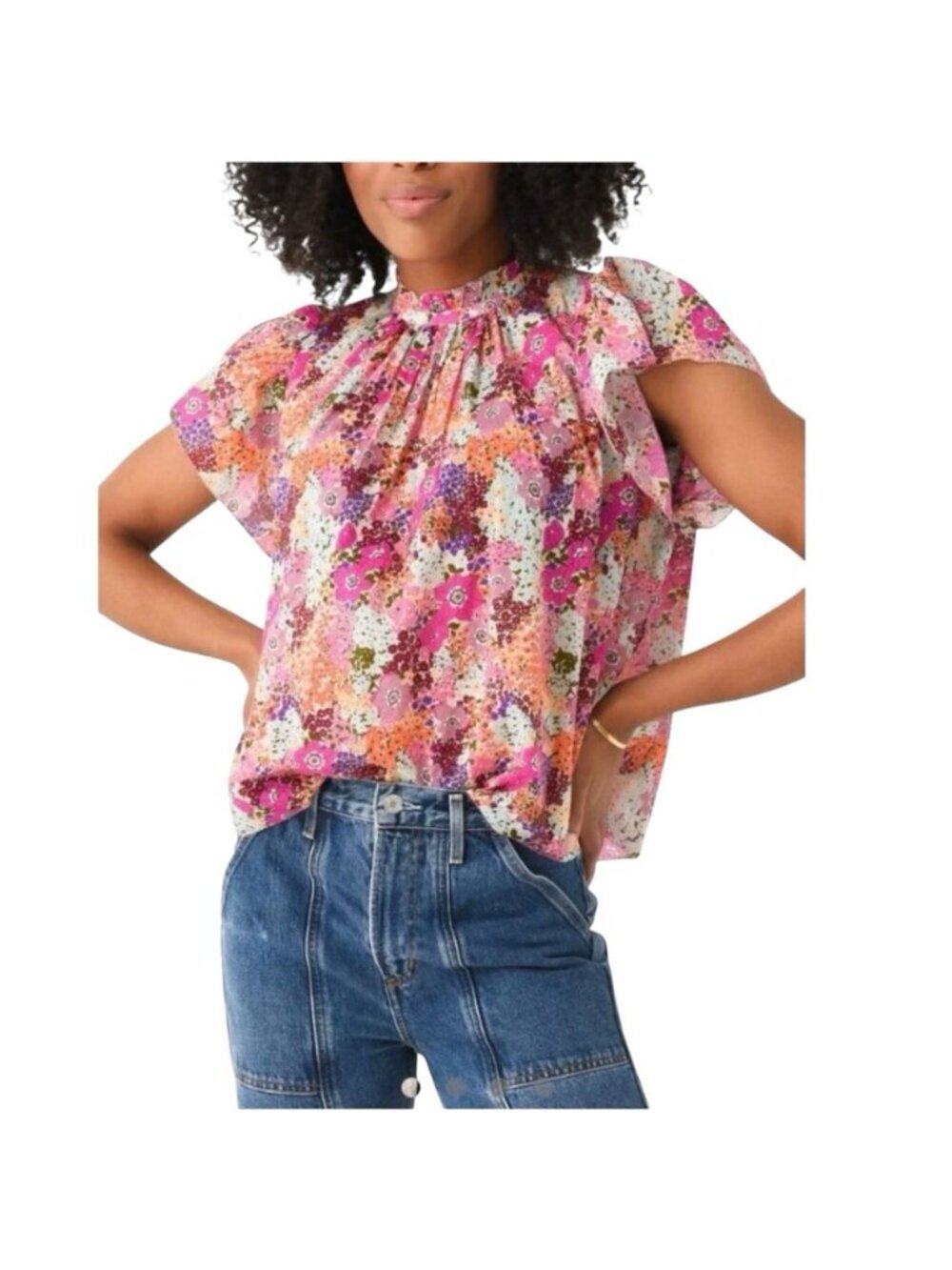 Trovata Birds Of Paradise Carla High Neck Medium Young Meadow Flutter Sleeve